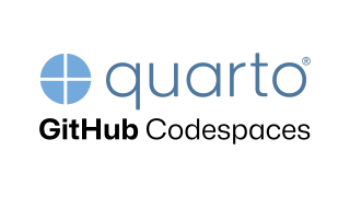 Quarto icon and text above GitHub Codespaces.
